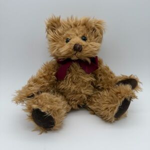 Vintage RUSS Gregory Teddy Bear 6" Plush Maroon Bow Shaggy Mohair Look